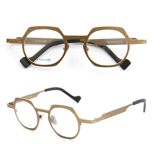 Gold retro titanium full rim eyeglass frames