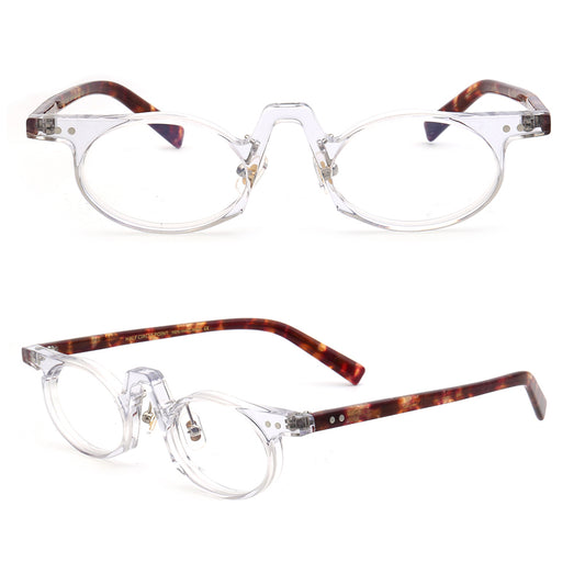 Front and side view of clear round eyeglass frames