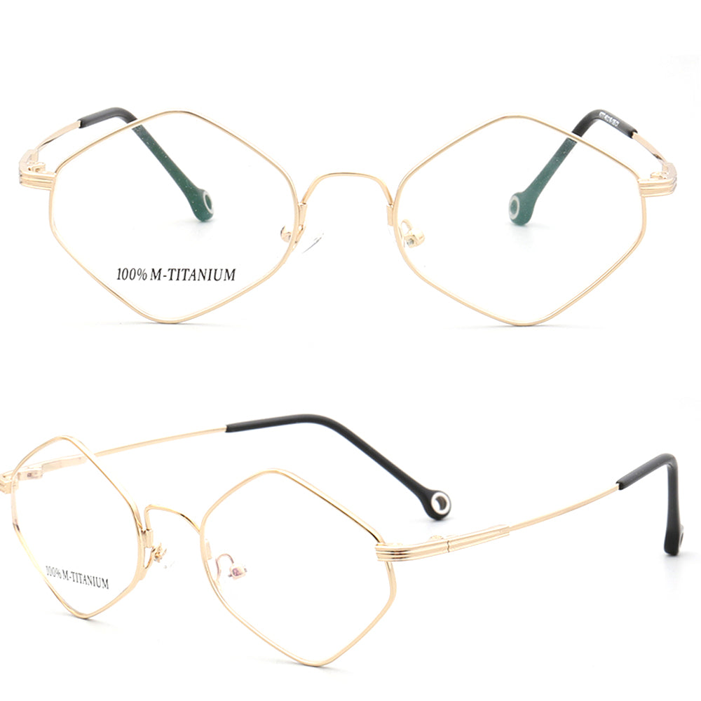 Gold memory metal geometric eyeglass frames