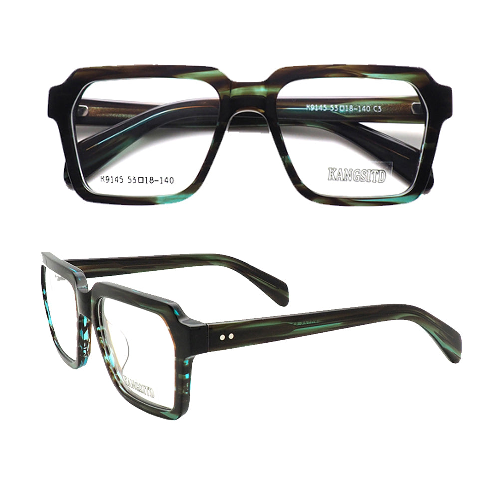 Front and side view of oversized square eyeglasses