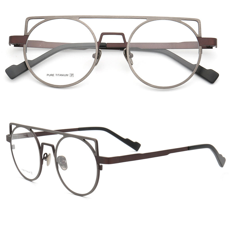 Round flat top retro titanium eyeglass frames