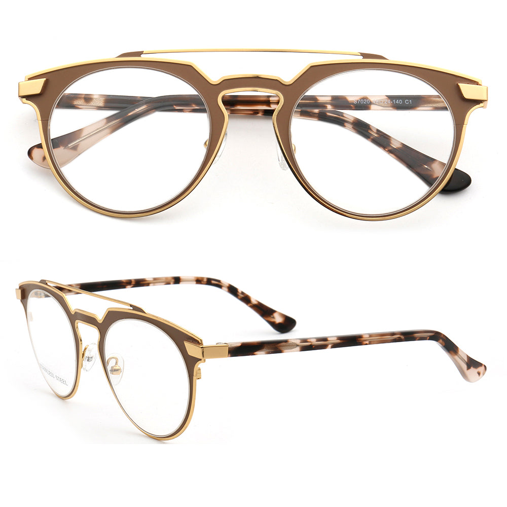 Metal flat top tortoise patterned metal glasses