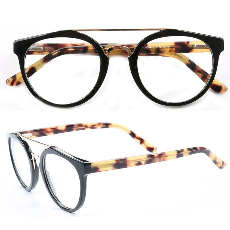 Black tortoise shell double bridge eyeglass frames