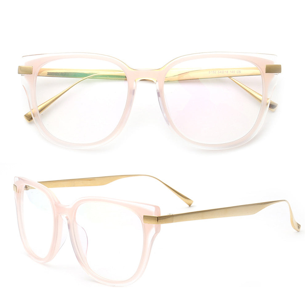 Round pink titanium and acetate glasses for women