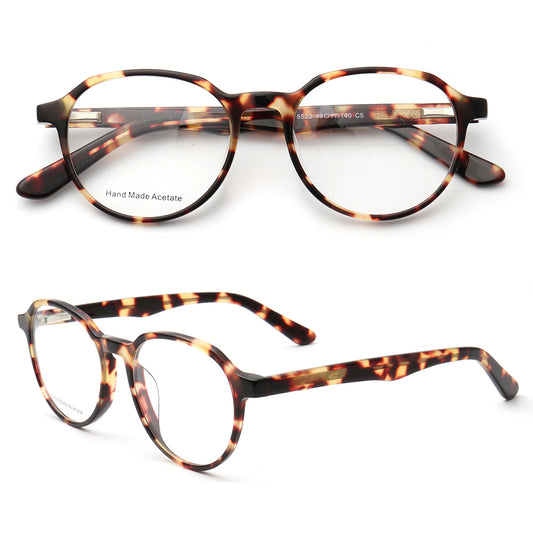 Front and side view of round tortoise glasses frames