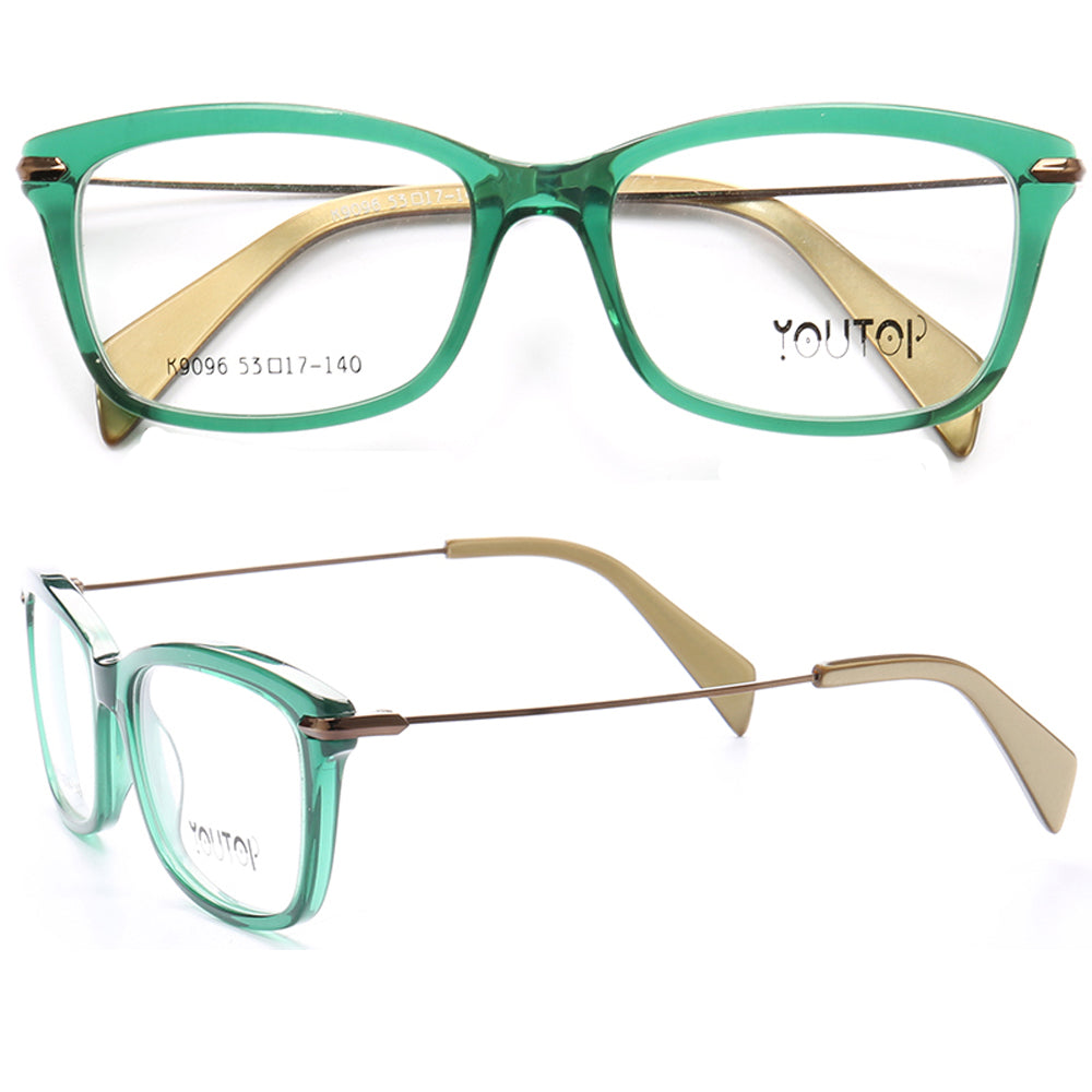 Green acetate and metal eyeglass frames