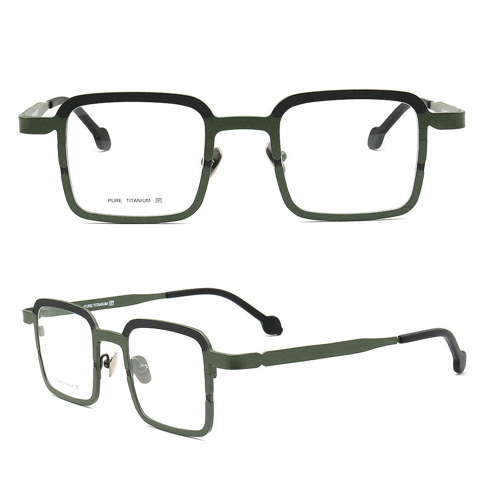 Green and black square titanium eyeglasses