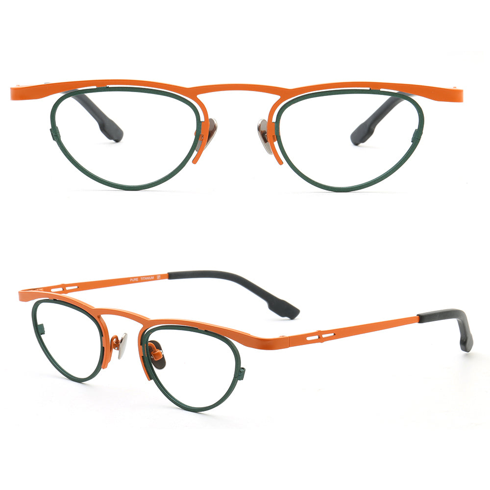 Green and orange funky geometric eyeglasses