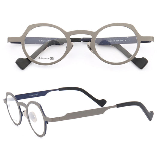 Blue and grey retro titanium eyeglass frames