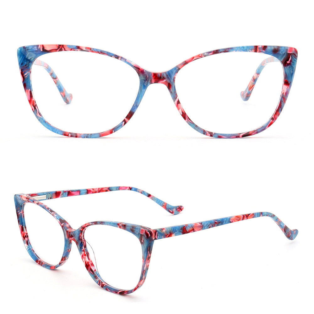 Blue patterned acetate glasses for women