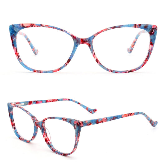 Blue patterned acetate glasses for women