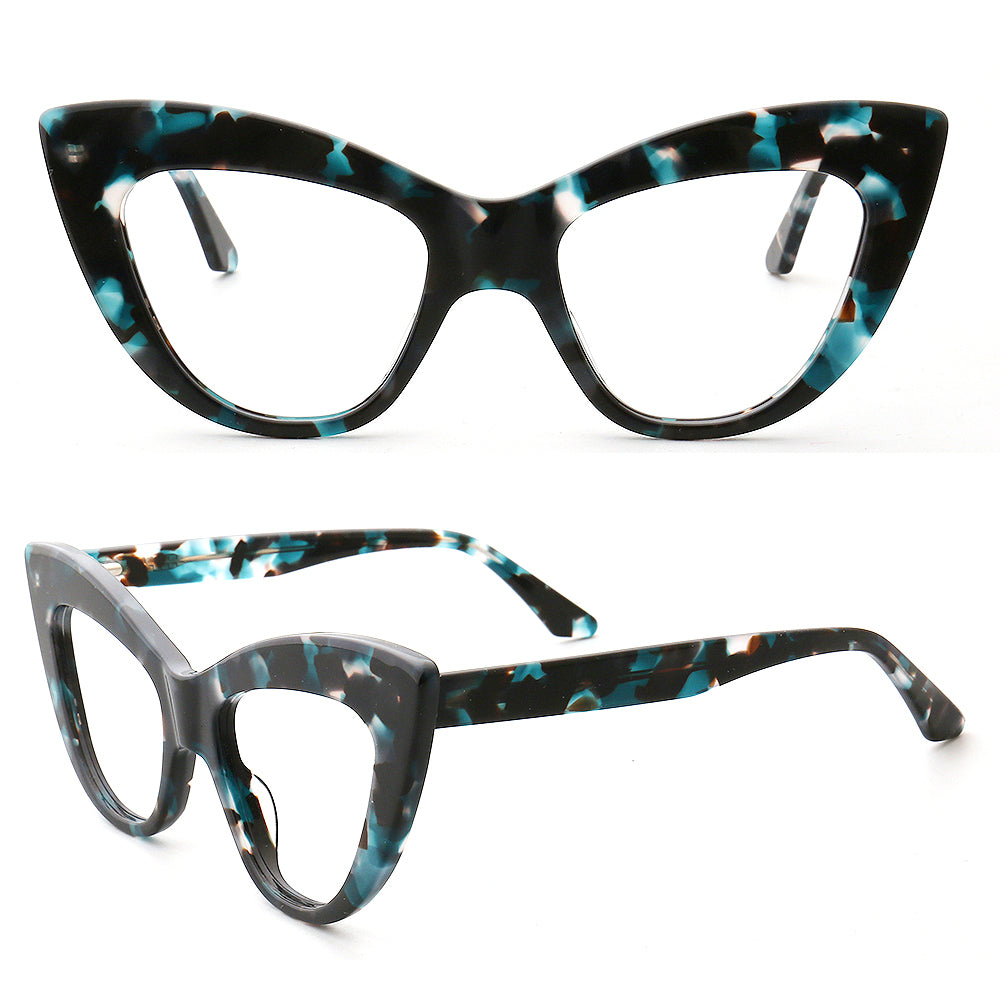 Oversized blue tortoise acetate cat eye eyglasses