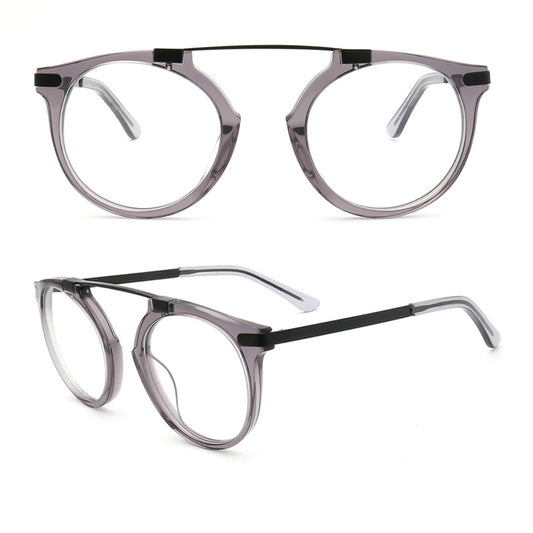 Flat top grey retro eyeglass frames