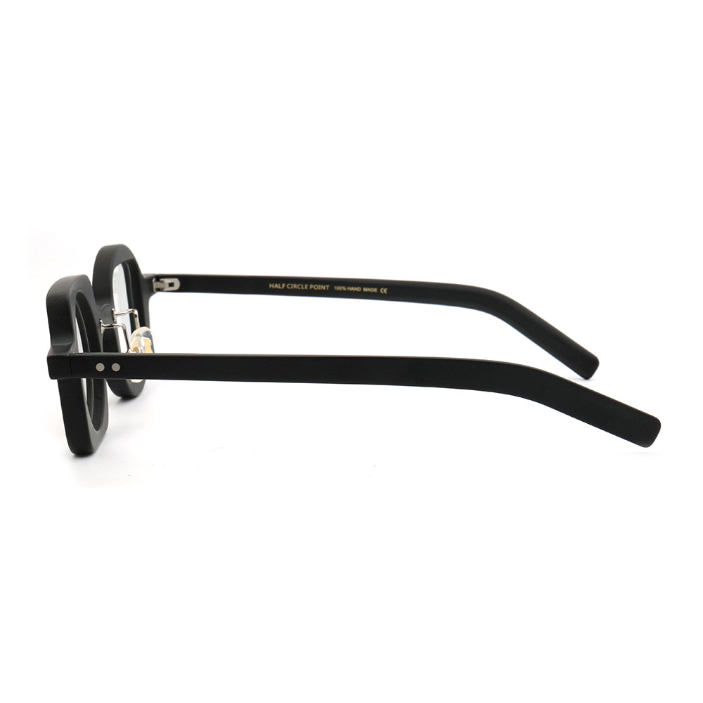 Side view of black acetate eyeglass frames