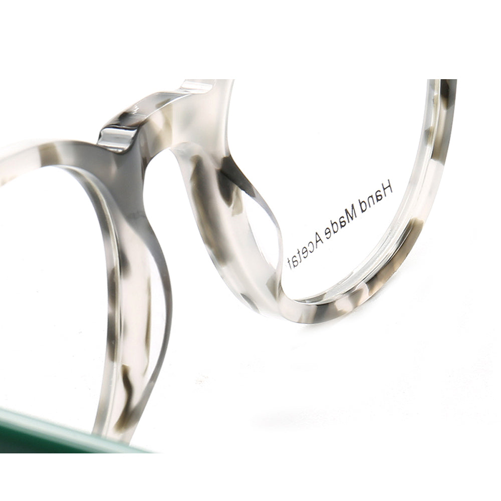 Bridge of green patterned eyeglasses