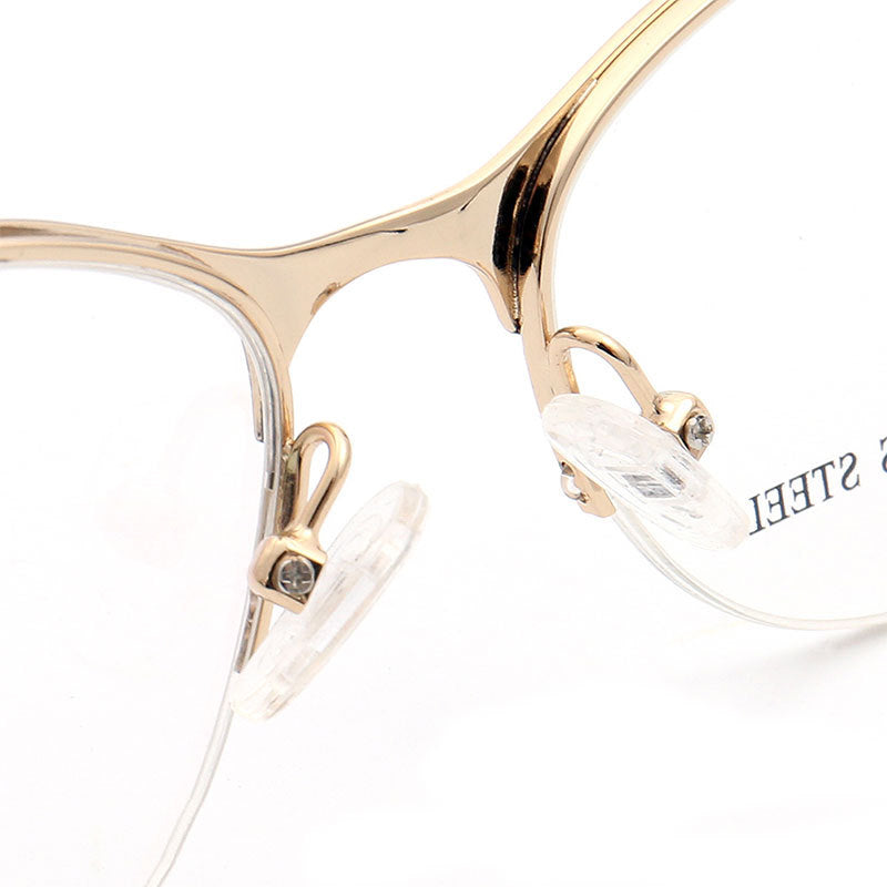 Regina | Half Rim Stainless Steel Eyeglasses For Women | Modern Frame w/ Patterned Temple