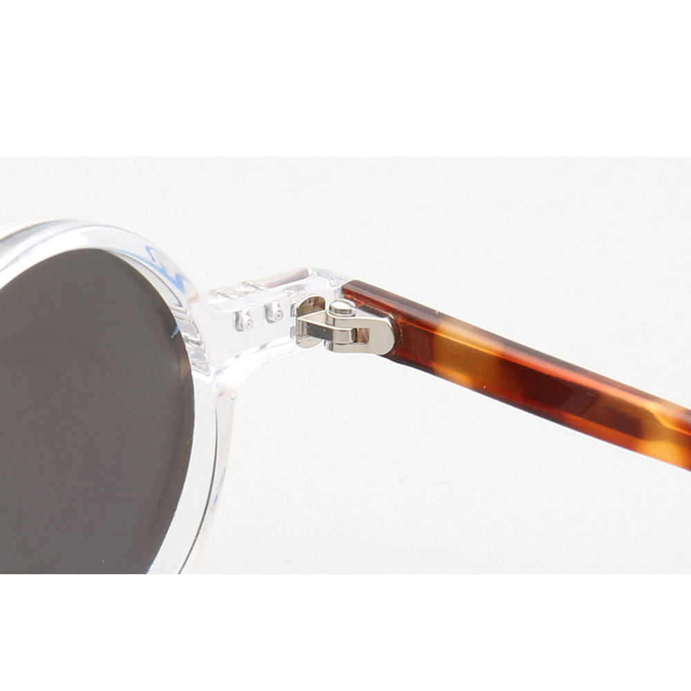 Inner hinge of clear acetate sunglasses