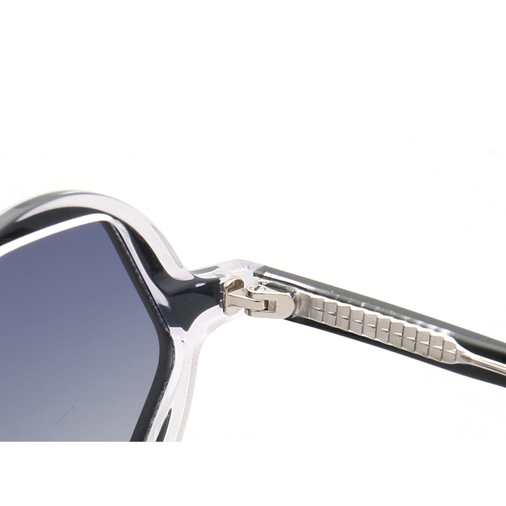 Inner hinge of grey clear polarized sunglasses