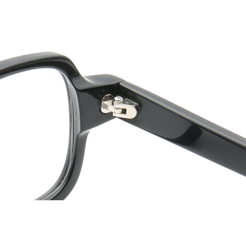 Inner hinge of black acetate mismatch glasses