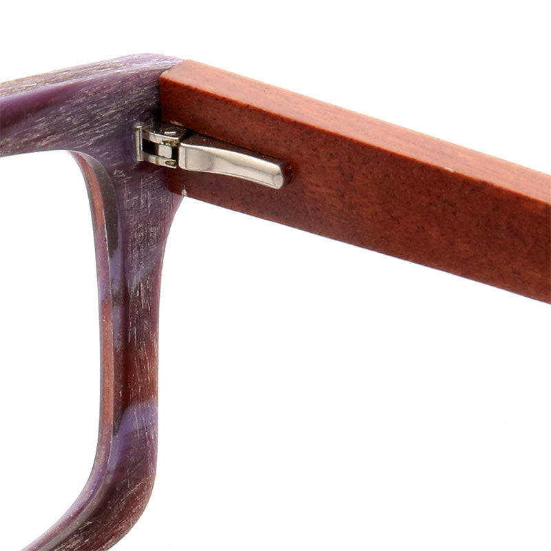 Inner hinge of multicolored wooden eyeglass frames