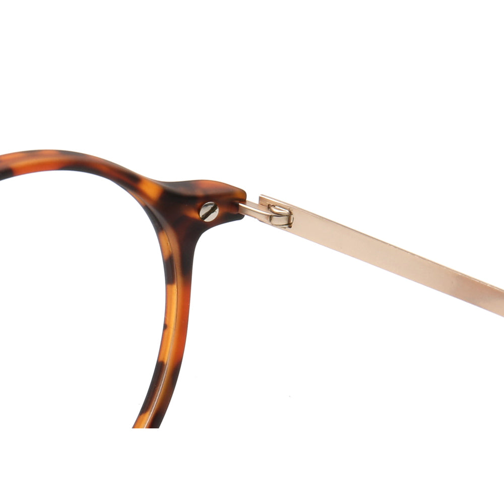 Metal hinge of round tortoise TR eyeglass frames