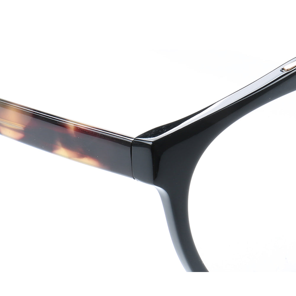 Temple of black tortoise shell acetate eyeglasses