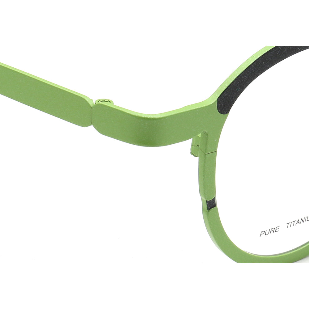 Temple of green and black titanium eyeglasses