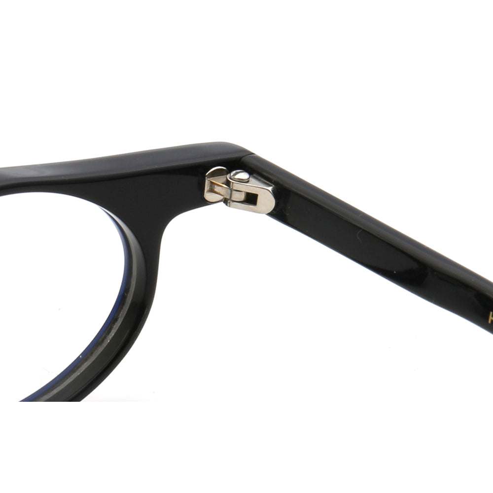 Hinge piece of black oval eyeglass frames