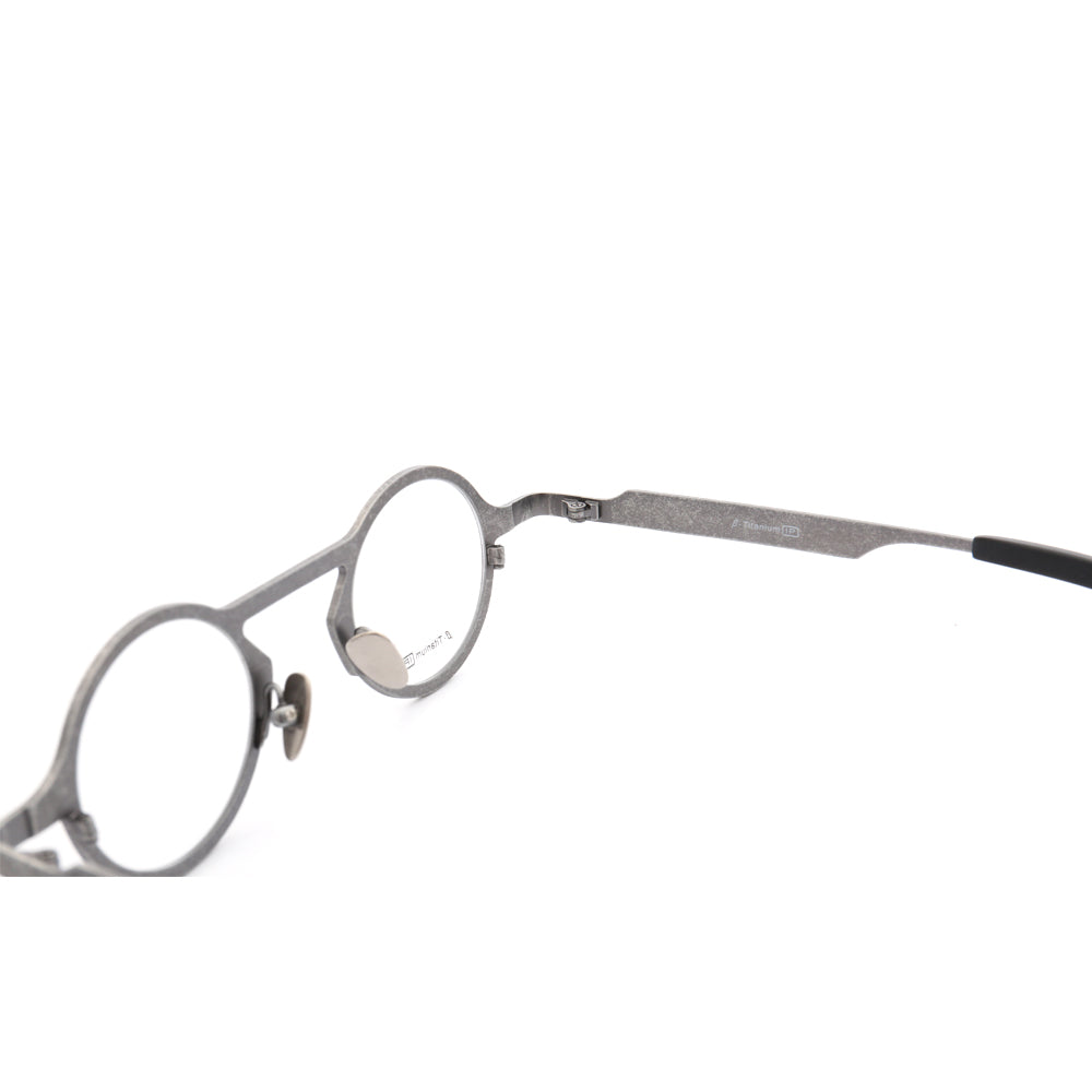 Interior view of retro round titanium eyeglasses