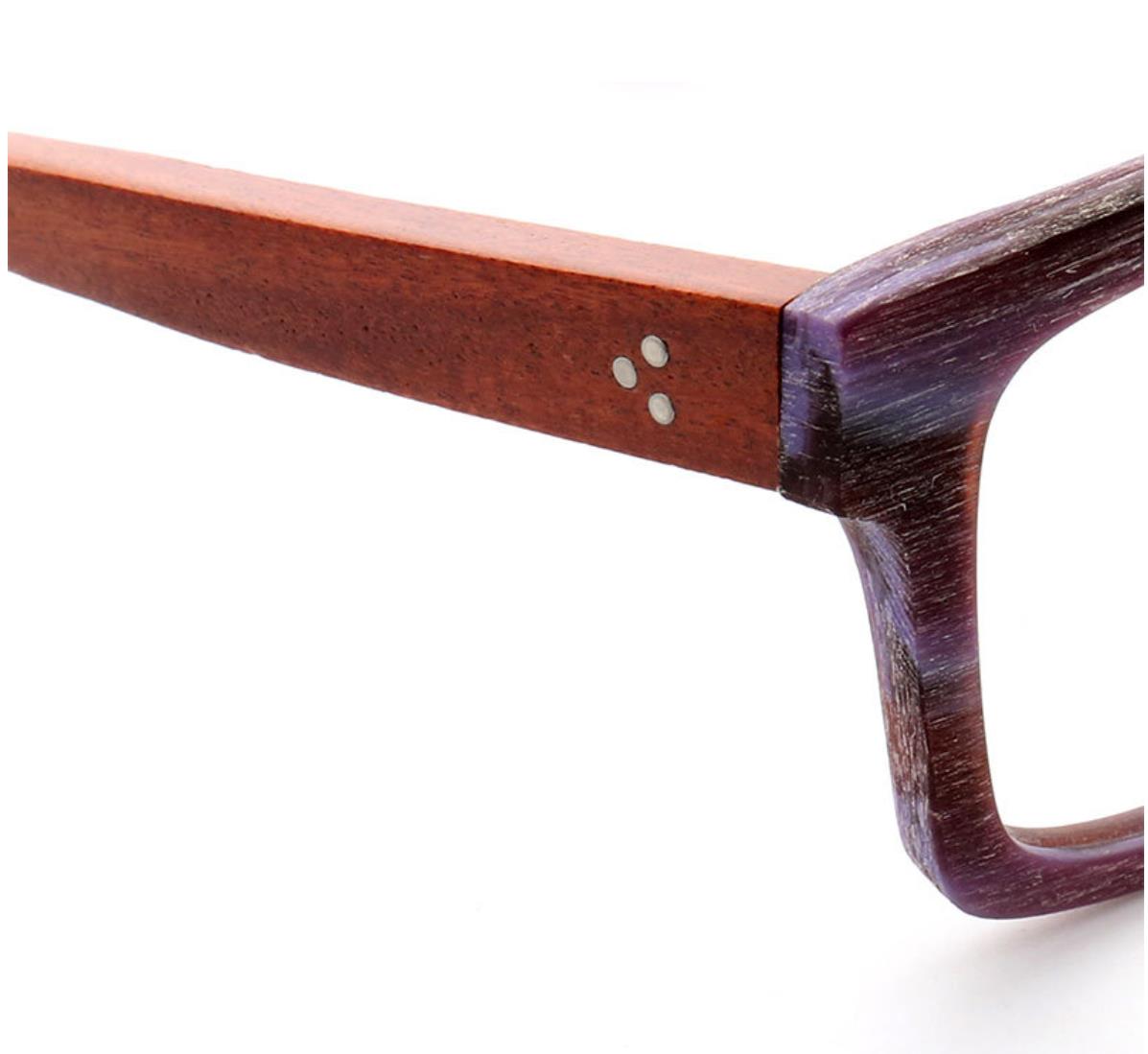 Temple of multicolored wooden eyeglass frames