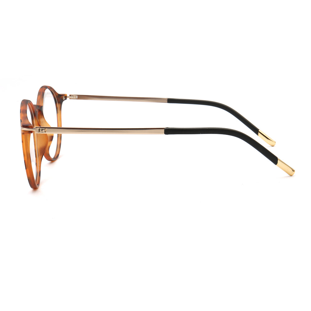 Temples of round tortoise shell TR eyeglasses