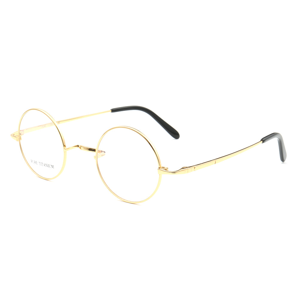 Gold retro round titanium glasses