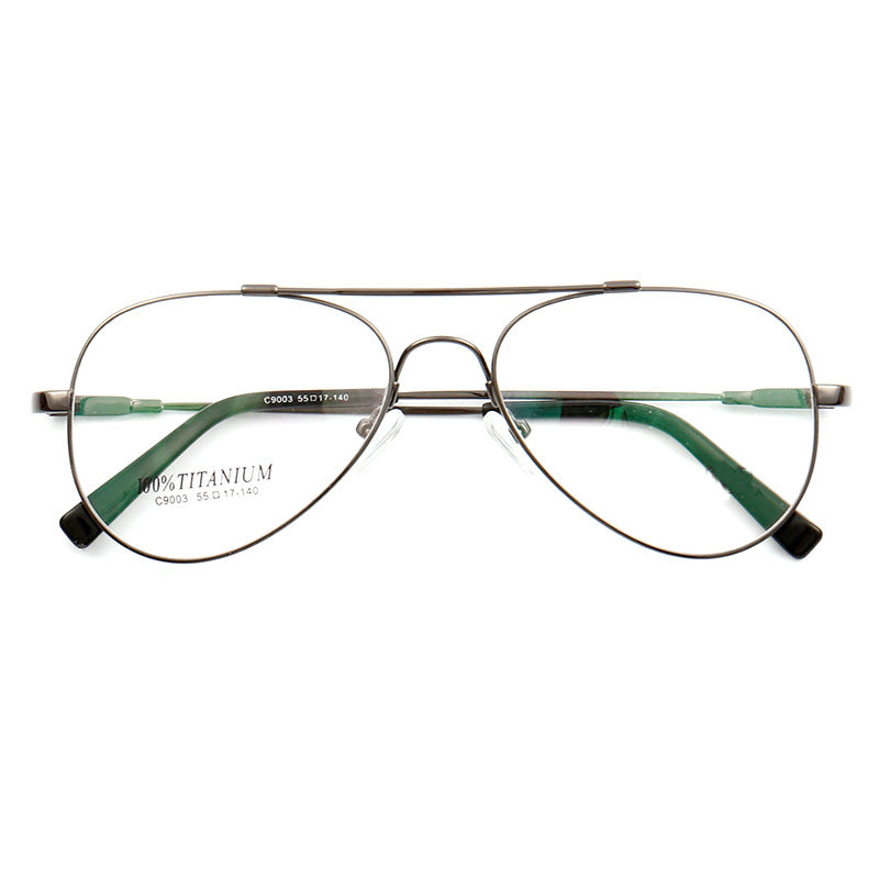 Front view of grey pilot style eyeglass frames