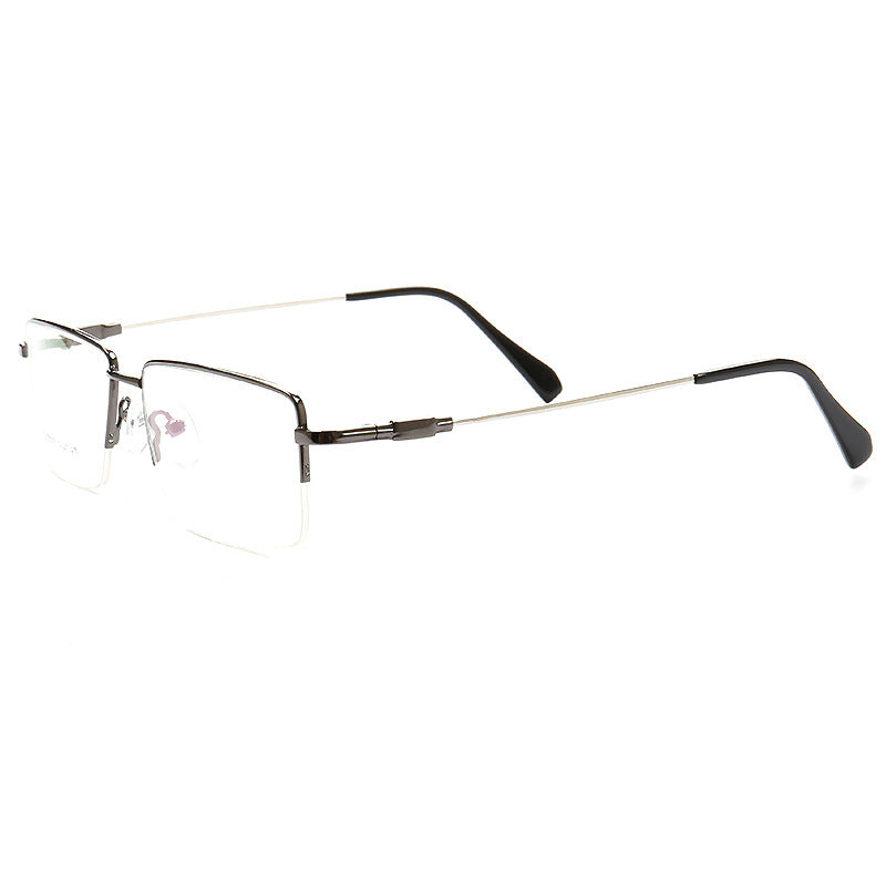Side view of grey rectangular semi rimless eyeglass frames