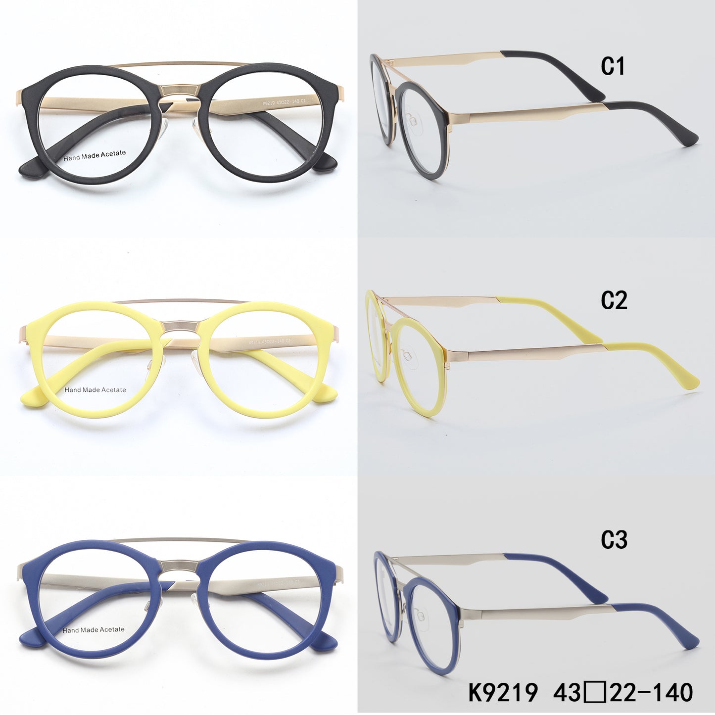 Metal and acetate round flat top glasses frames