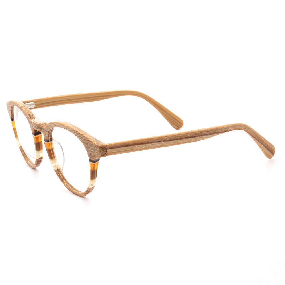 Side view of brown striped acetate eyeglasses