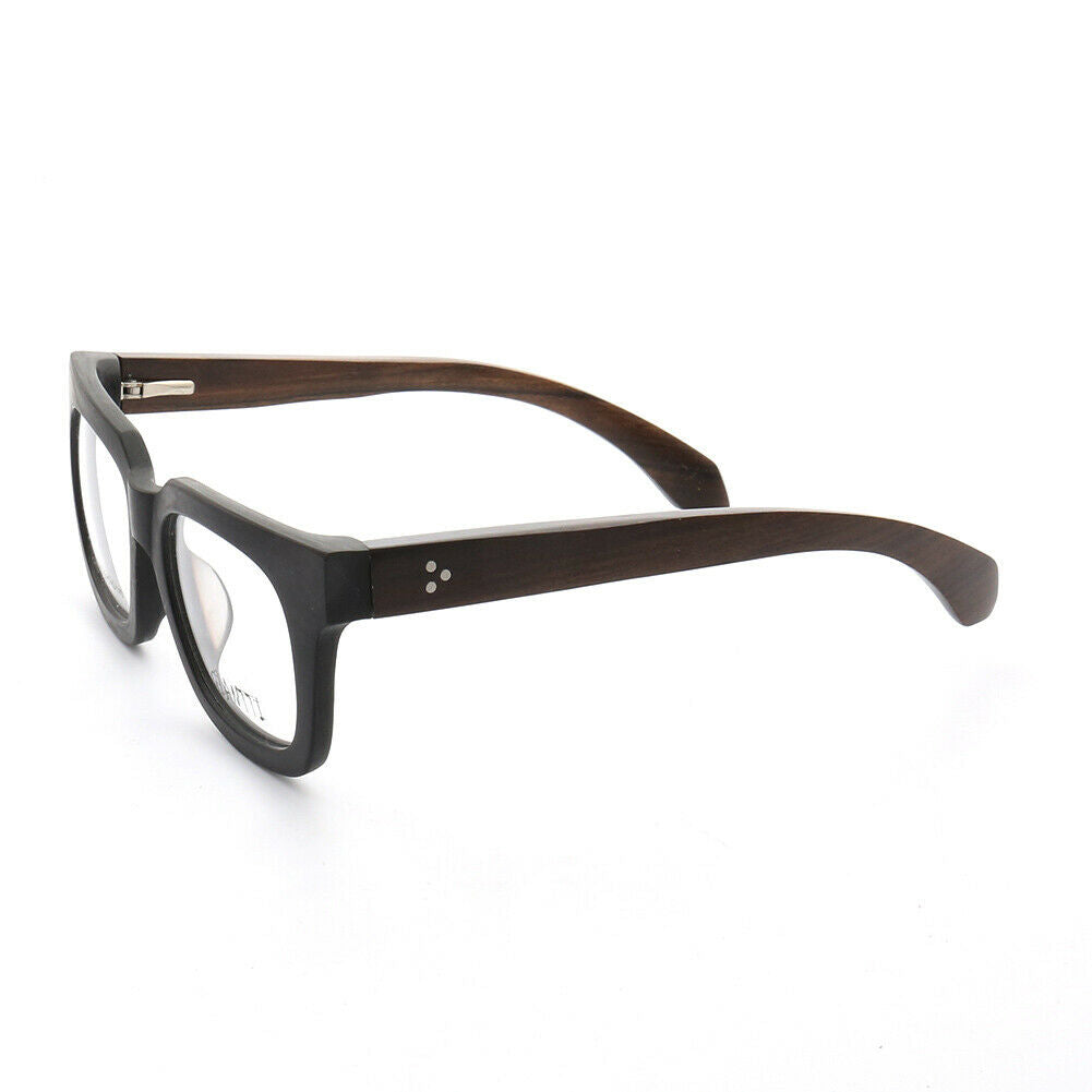 Side view of matte black oversized wooden eyeglass frames