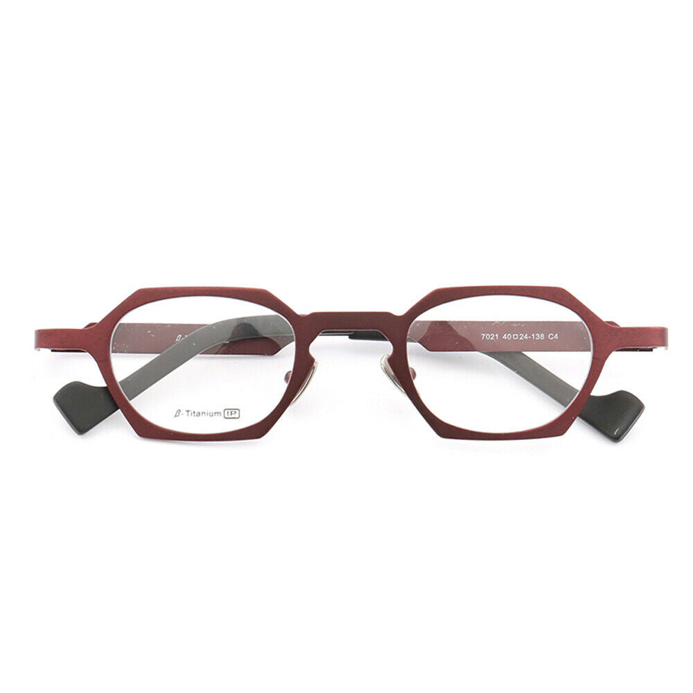 A pair of red octagon shaped eyeglasses