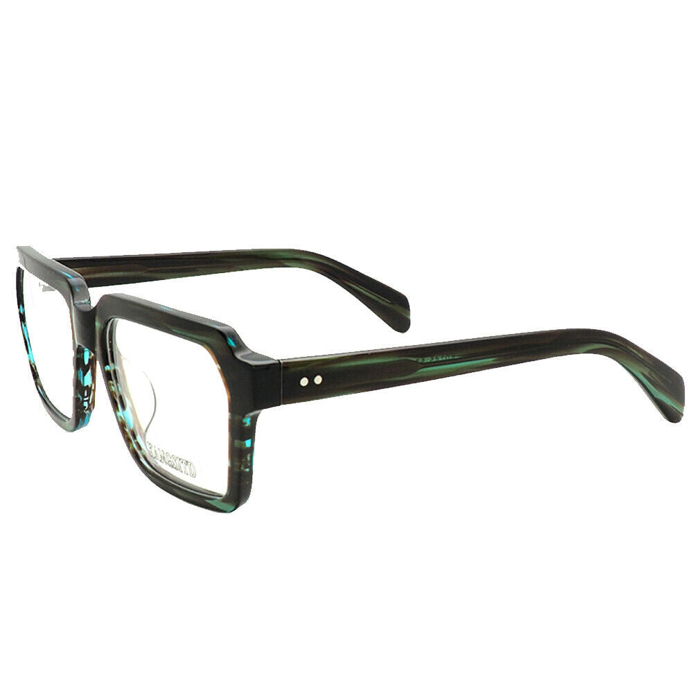 Side view of mint colored retro square eyeglasses