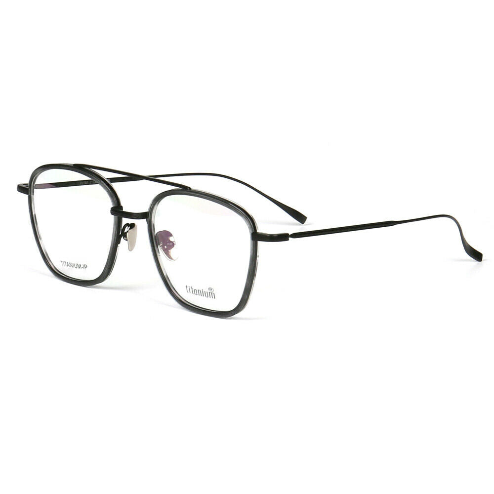 A pair of black titanium eyeglasses