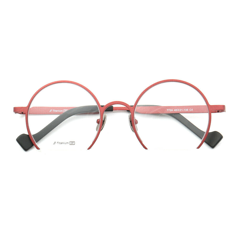 Red round half rim eyeglasses