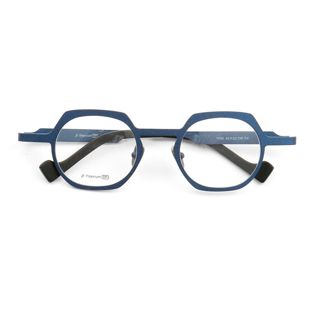 Blue round titanium eyeglasses frames