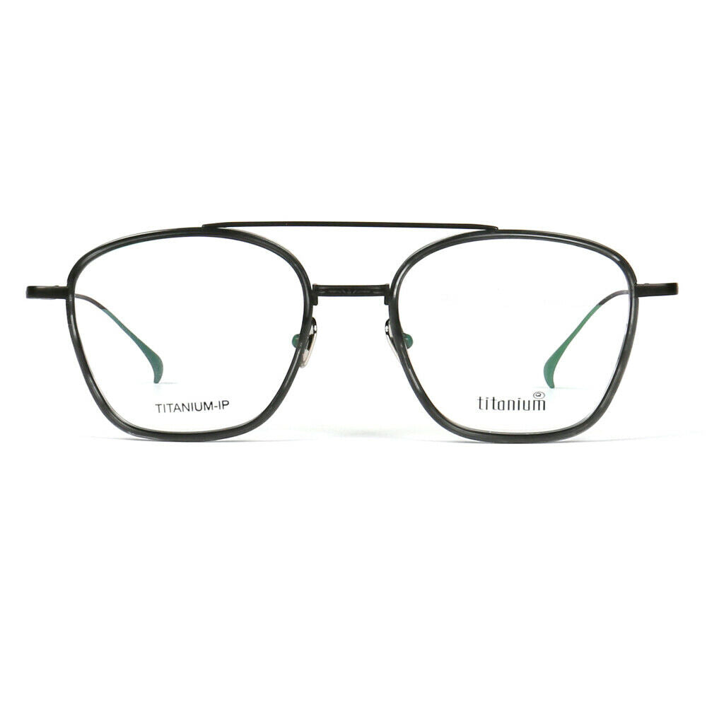 Front view of black double bridge titanium eyeglasses