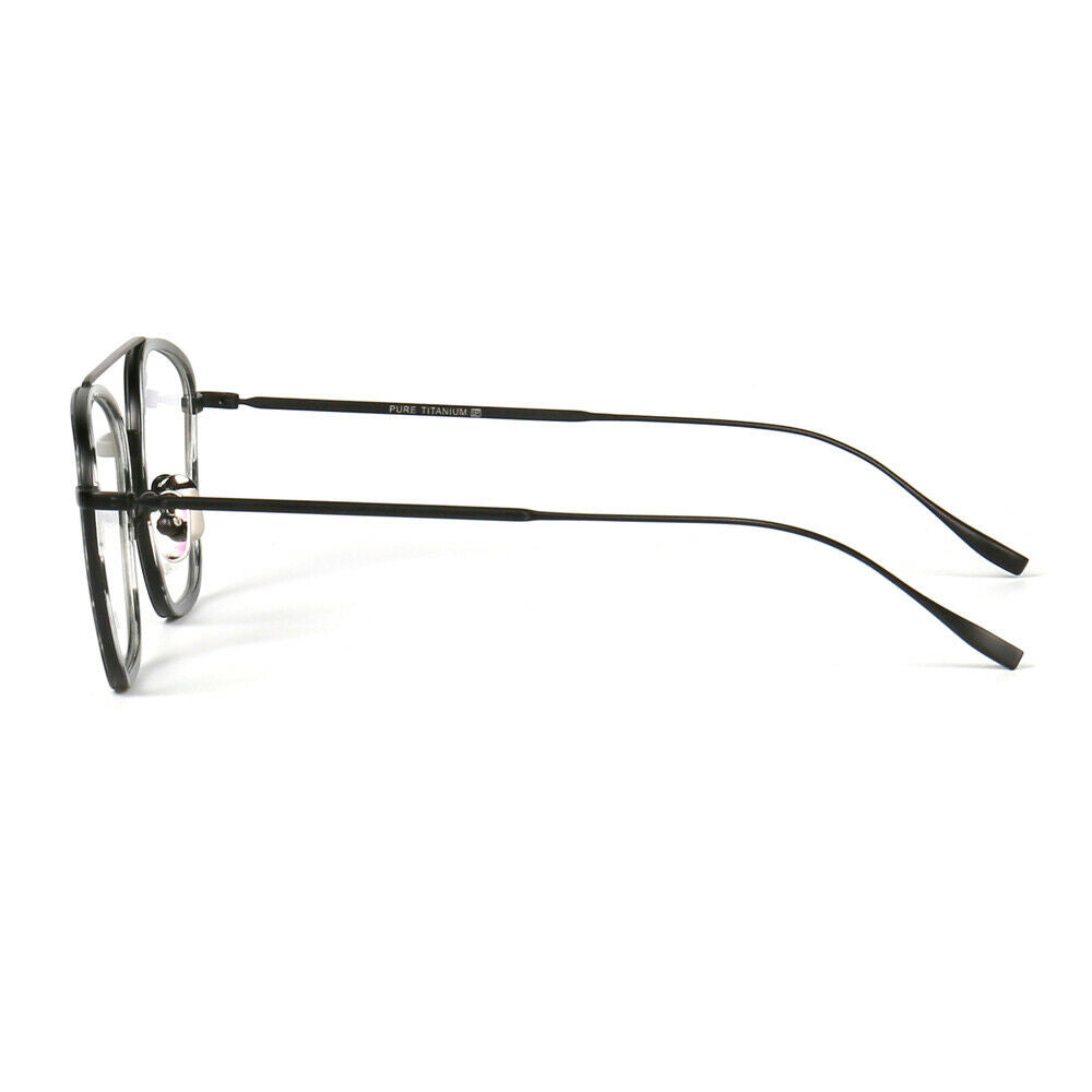 Side view of thin titanium eyeglasses