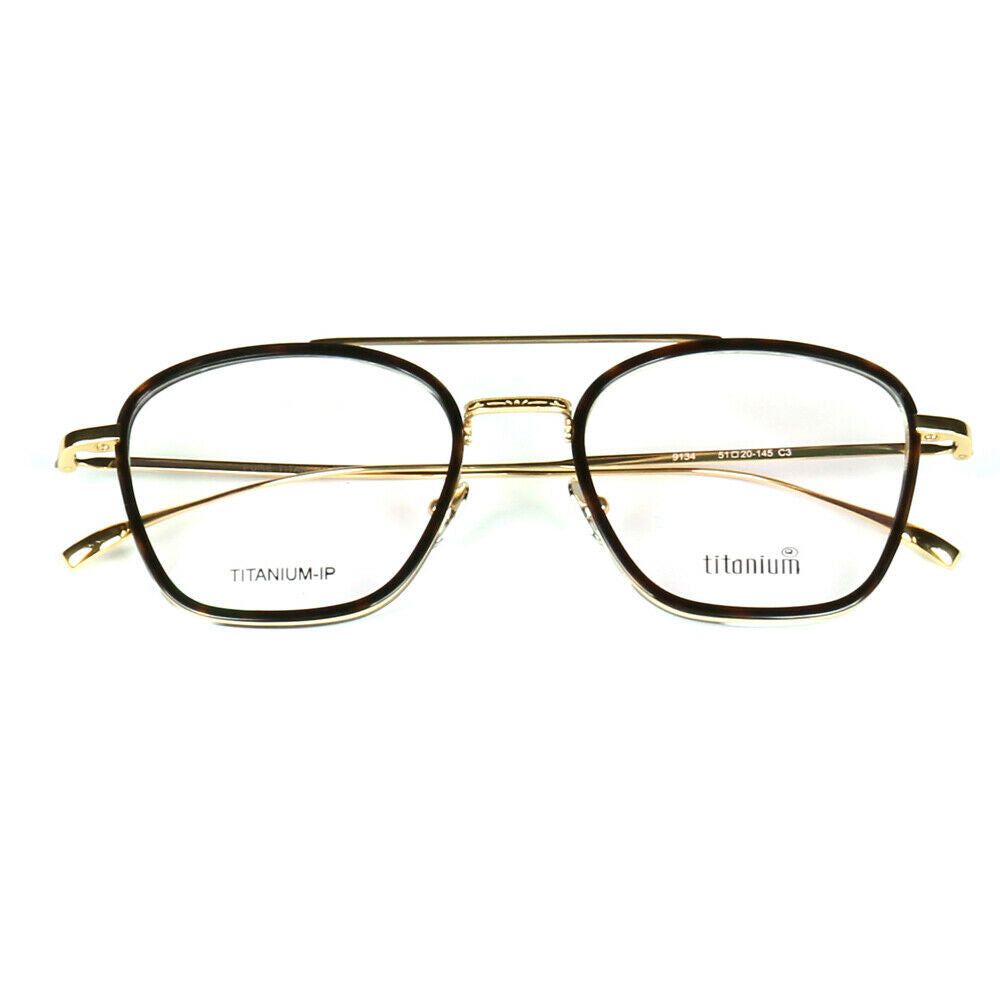 Black and gold double bridge titanium eyeglasses