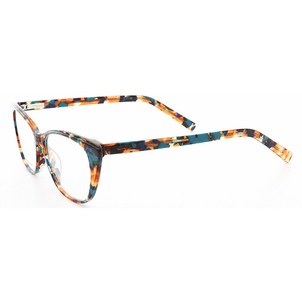 Side view of multicolored cat eye eyeglasses