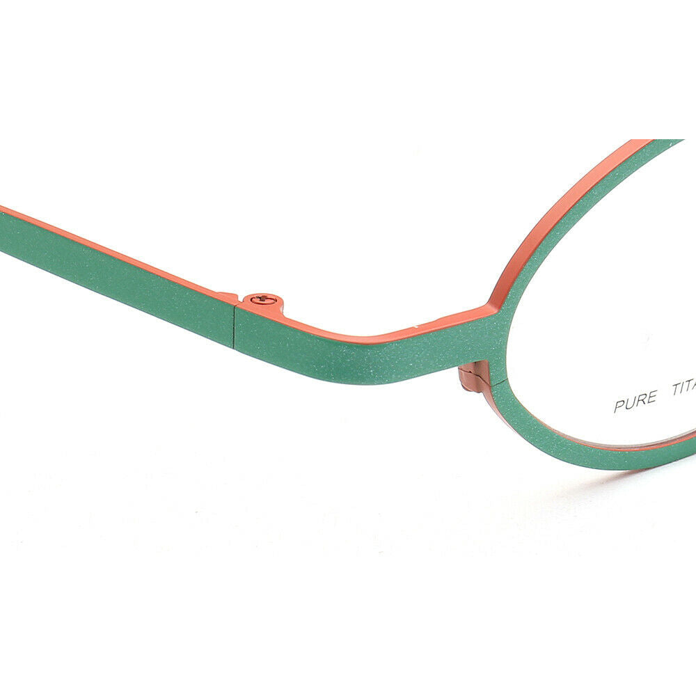 Hinge of teal oval titanium eyeglasses