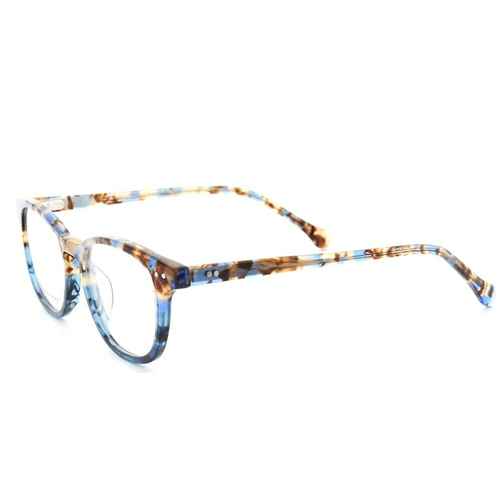 Side view of blue tortoise shell full rim eyeglasses