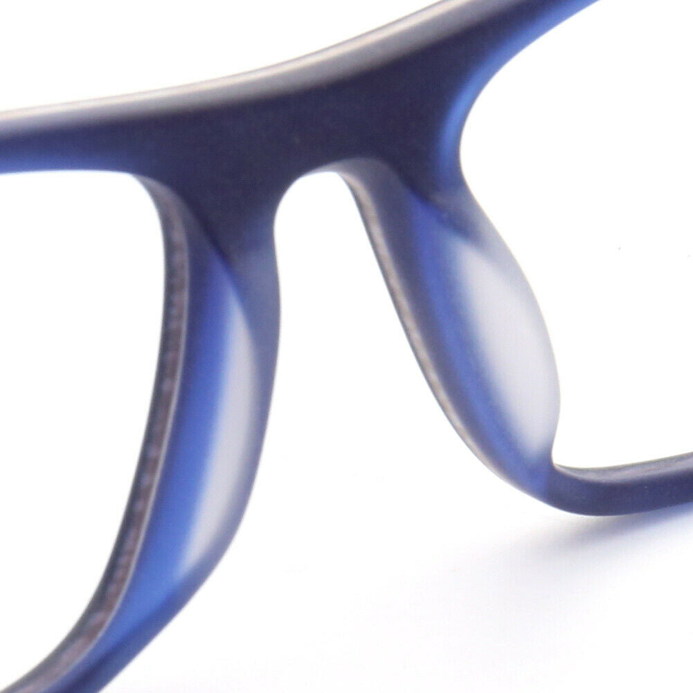 Bridge of blue wooden eyeglasses