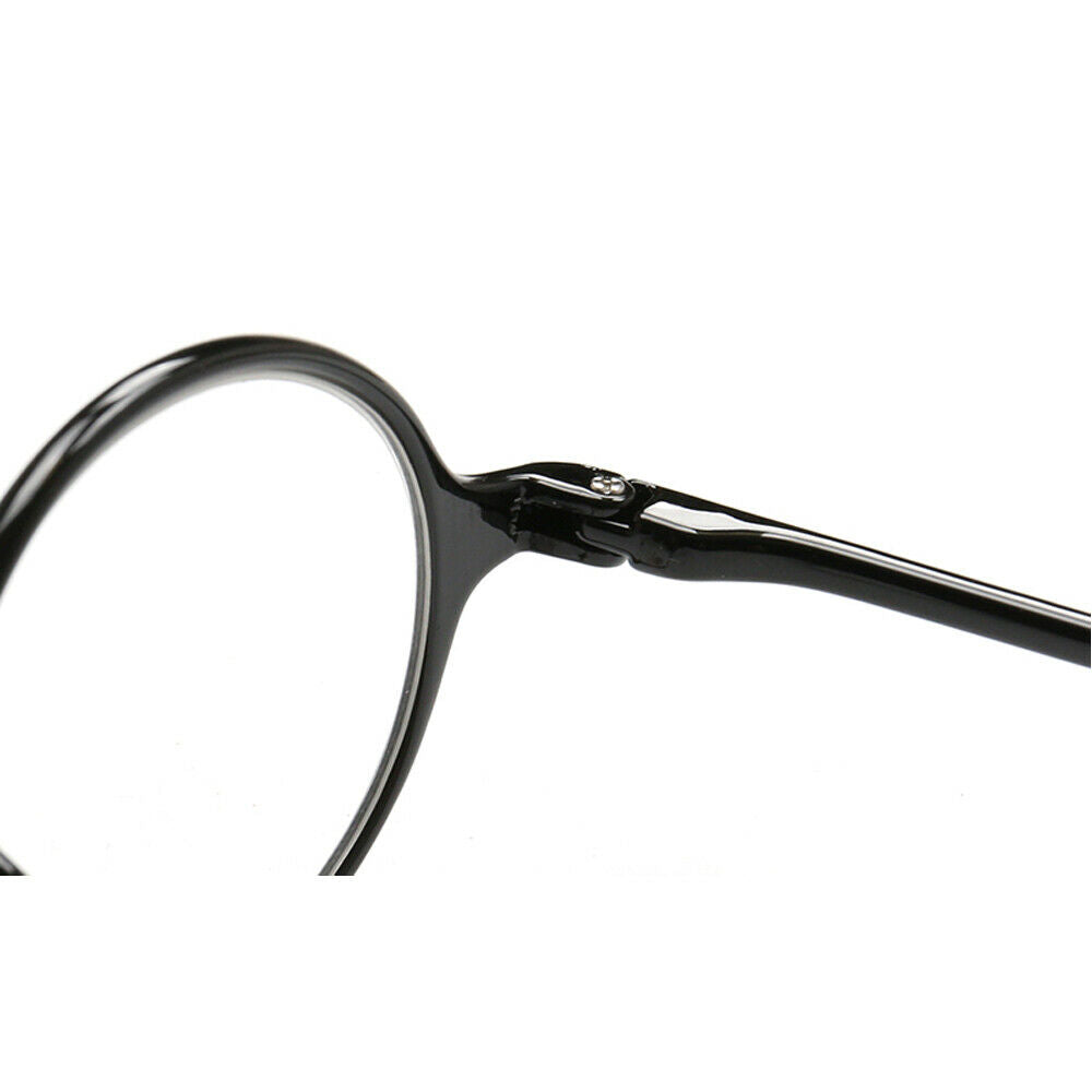 Hinge of black round reading glasses